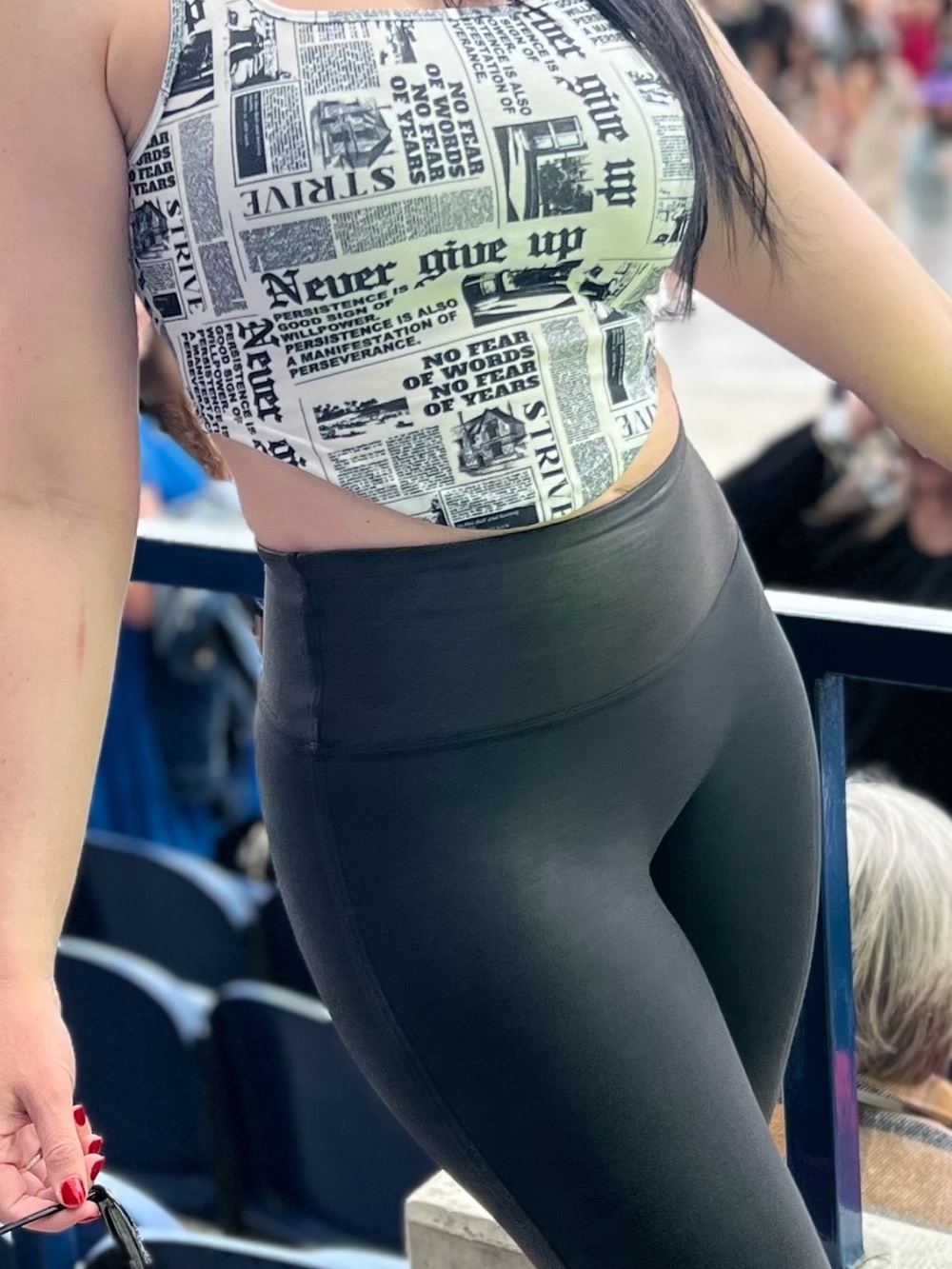 Black & White Newspaper Print Crop Tank Top - Picture 3 of 3